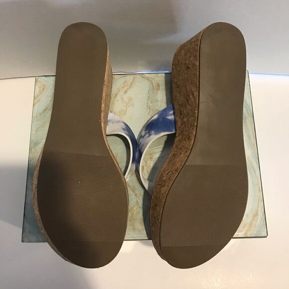 Sugar Sandals Women's Size 8 Blue Tie-Dye Cork Wedge Open-Toe NIB - Picture 9 of 11